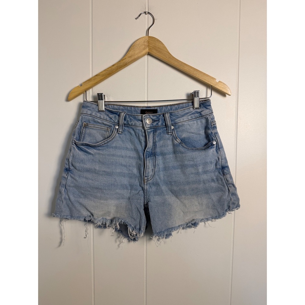 Quince Bella Stretch Short 27 Cool Blue Fray High Rise Raw Hem Denim Shorts